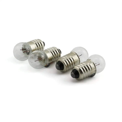 Close-up of Heavy Duty E10 Miniature Screw Base Light Bulbs 1.5 Volt 0.3 Amp Pack Of Twenty Five on white background.