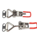 Two Piece Toggle Latch Clamp 4001 Adjustable 304 Stainless Steel with red handles, shown in pair.