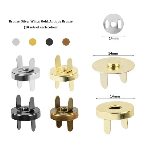 Heavy Duty 40 Pack Of 14Mm Metal Button Snap Fasteners Assorted Silver Gold Bronze Gunmetal solid buttons in 14mm sizes