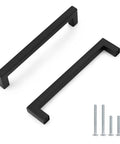 Rock Solid Flat Black Cabinet Pulls 10 Pack Stainless Steel Square Drawer Handles on a white background with screws.