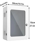 Heavy Duty Wall Mount EV Charger Protection Box dimensions showing 70cm height, 50cm width, and 25cm depth, white finish design.