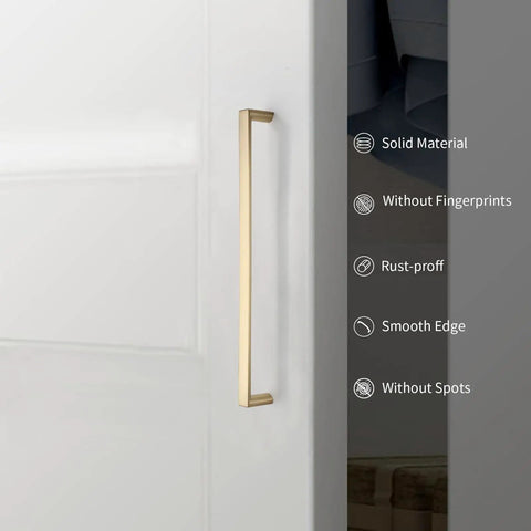 Kickstart Your Reno With This 10 Pack Of Brushed Gold Cabinet Pulls Solid Zinc Alloy Drawer Handles No Sweat Install Premium Gorgeous Kitchen Hardware Upgrade on a white cabinet door.