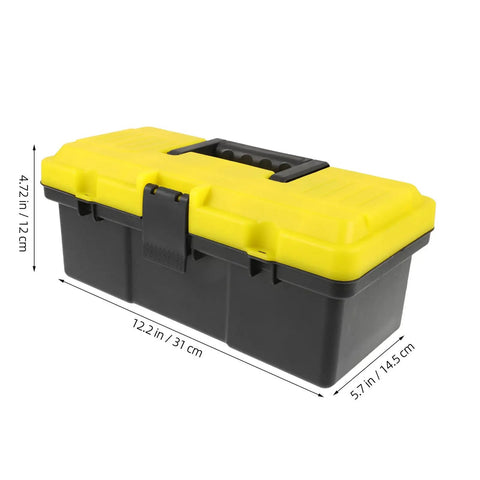 Totally Nifty Portable Plastic Toolbox With Heavy Duty Buckle And Comfy Grip Designed For Mechanics Tool Storage And Everyday Gear Hauling Needs Easy To Use, 31cm long, durable polypropylene material, black and yellow.
