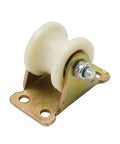 Heavy Duty Nylon Sliding Door Rollers Featuring A Slick Grooved Build For Quiet Operation And Bulletproof Wear Resistance Quick Swap U30mm Roller Wheels mounted on metal base for smooth sliding.
