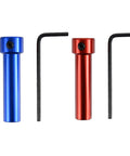 Front view of blue and red steel coupling sleeve quick-install socket adapters with hex wrenches