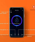 Smart Fingerprint Door Lock With Five Entry Methods Including Anti Peep Passcode IC Cards App And Physical Key 96 Percent Fingerprint Recognition Up To 100 Codes And 75 Fingerprints Great For Bedroom Home Office Or Apartment Black app interface on smartphone screen