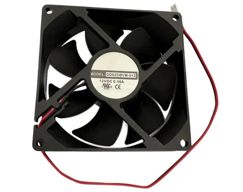 Top Notch 90Mm DC Cooling Fan For Wine Fridges And Backup Coolers Rock Solid 12 Volt 0 16 Amp Two Wire Axial Airflow Replacement Unit showing fan blades and wiring.