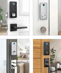 Plug And Play Smart Deadbolt Lock Featuring Biometric Fingerprint And Keyless Keypad Entry For Front Doors shown on different doors.