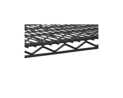Close-up of Heavy Duty Three Tier Wire Shelving Cart Adjustable Height Warehouse Storage Rack black wire shelf design.