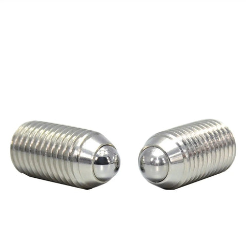 Top Shelf Rock Solid Stainless Steel Spring Ball Plungers With Internal Hex Roller Thread Bolt Design For Precision Locating Tasks 10 Piece Heavy Duty Hardware Set In M12 Size And Thirty Millimeter Length showing two plunger bolts.