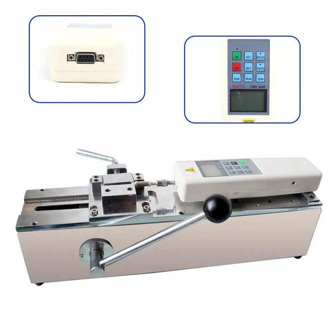 Top Shelf Heavy Duty Digital Push Pull Force Tester Rated At 500N Peak Load Built Tough For Knockout Tensile Strength Checks. Close-up of manual test frame and digital display.