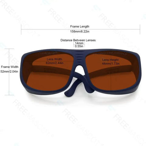 Professional Laser Safety Glasses Featuring Straight Fire OD 4 Plus Coverage From 190 To 1100 Nm Wavelengths with 35% visible light transmission.