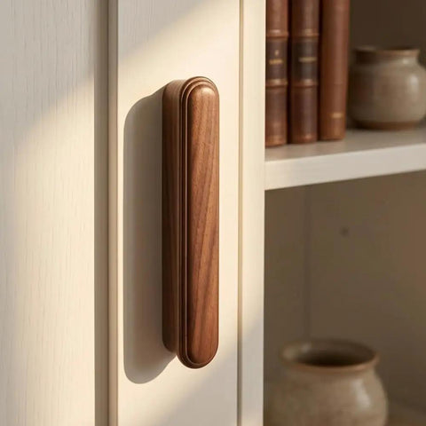 Solid Walnut Wood Cabinet Handles And Drawer Pulls For Cabinets, Dressers, And Wardrobes, Dope Retro Chinese Style Hardware on a cabinet