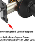 Close-up of interchangeable latch faceplate from Monterey Lever Passage Set In Aged Oil Rubbed Bronze Six Pack Contractor Kit