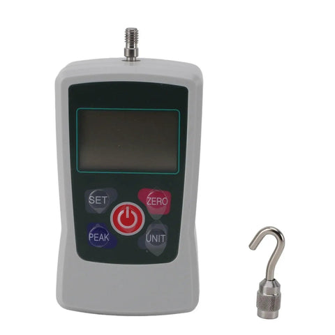 Top Shelf Digital Force Gauge 30N To 300N Handheld Push Pull Tester with display and hook attachment for accurate measurements.