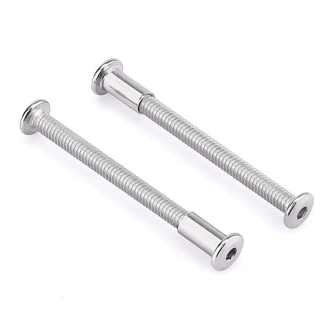 Twelve Pack Heavy Duty 1/4-20 By 3-1/2 Inch Flat Head Hex Socket Cap Screws Paired With Barrel Nuts And Hex Spanner Built Tough From 304 Stainless Steel showing two screws.