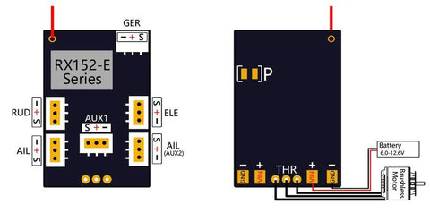 Diagram of a 7 Channel Receiver With Built In 7A 2S Brushless ESC For RC Planes And Micro Drones, S FHSS Protocol Ready.