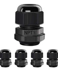 Five Pack NPT Half Inch Cable Glands Waterproof Adjustable 6-12mm Cable Connectors Black Nylon Joints With Gaskets Weatherproof Seals