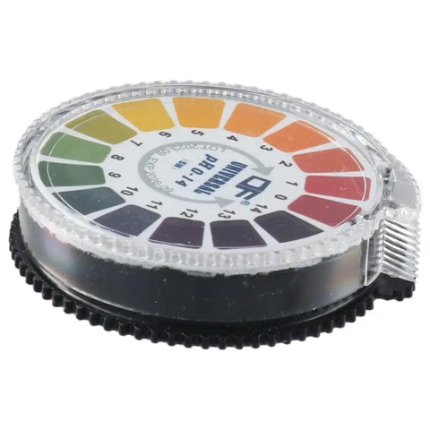 Two Rolls pH Test Paper Strips 5m Each, Universal 0 To 14 pH Range with easy color chart in clear round dispenser