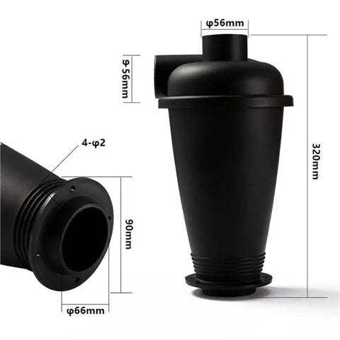 Pro Grade Dust Cyclone Separator For Industrial Vacuum Systems Powder And Sawdust Collector Black Cyclone B with dimensions