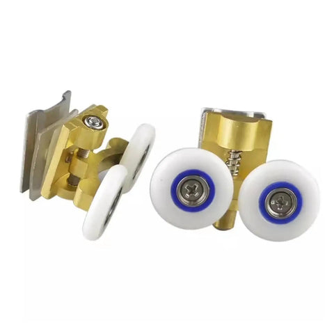 Hella Smooth Gliding V Grooved Door Roller Slick Nylon Pulley For Sliding Glass Doors Bath Track hardware replacement part with golden frame.