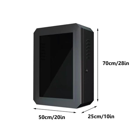 Wall Mount EV Charger Protector Box Waterproof Security Enclosure With Combo Lock Black Shell, side view showing 70cm x 50cm x 25cm dimensions.
