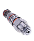 Tough As Nails Heavy Duty Counter Balance Valve 7011377 for JLG Towable Boom Lift close-up view of stainless steel valve with seals