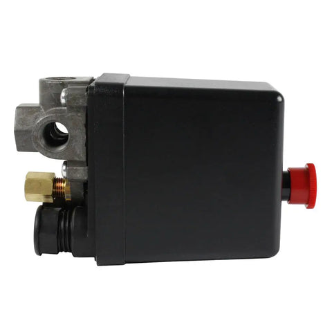 Tough As Nails Aftermarket Pressure Switch For Air Compressors 95 To 125 Psi with four ports and adjustable control side view.