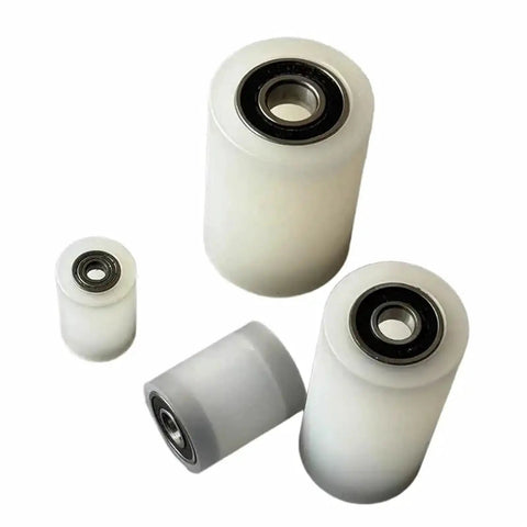 Heavy Duty Nylon Flanged Track Wheel Pulley With Self Lubricating Bearing Precision Low Friction 28 mm diameter set of four rollers.