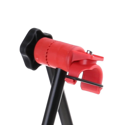 Close-up of Lightweight Aluminum Bike Repair Rack Triangle Stand For Road Bikes Foldable Floor Display Stand In Red Durable And Stable