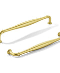 Tough As Nails Brushed Brass Cabinet Pulls 10 Pack 8 Inch Hole Center Heavy Duty Modern Drawer Handles For Dressers Closets And Bathrooms With A Slick Zero Hassle Install Now, two pulls showing design and finish.