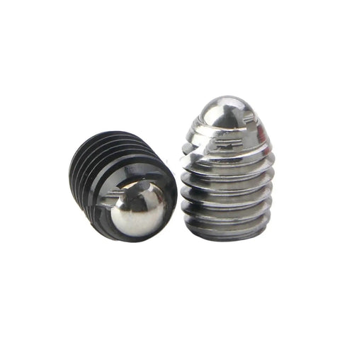 High Grade Stainless Steel Mini Spring Ball Plungers With Slick Rolling Action And No Nonsense Hex Set Screws Built Tough For Precision Tooling And Rock Solid Alignment 15 Piece Pack image showing two types of mini spring ball plungers.