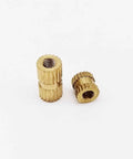 25 Pack Solid Brass Knurl Insert Nuts M2 M2.5 M3 Metric Threads Round Shape OD Options For Heavy Duty Projects And Tight Fits, two sizes shown.