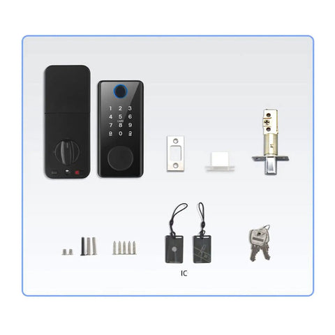 Top Tier Slick Smart Lock With Keyless Fingerprint Keypad Deadbolt For Front Doors showing components including keypad and deadbolt.