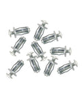 Heavy Duty Rivet Nuts Firm Snap Lock Zinc Plated Steel Kit Expands For Ridiculous Strength On Furniture Wall Mounts and DIY repairs screws, 10 pieces arranged.