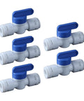 5 Piece 3/8 Inch Quick Connect Shut Off Ball Valve Push Fit Polypropylene Connector For Water Filter Lines, featuring blue handles.