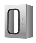 Heavy Duty Wall Mounted EV Charger Enclosure with Lock and Key, stainless steel with clear viewing window.