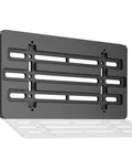 Universal Front Bumper License Plate Bracket Kit with 6 Bolt Screws and Wrench Easy Mount Plate Holder for Cars and Trucks License Tag Mounting Solution for Flat Front Bumpers, featuring a metal plate with multiple mounting slots designed for flat bumper installation.