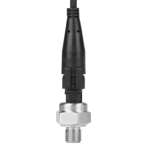Heavy Duty Pressure Transducer Sensor With G1 4 Inch Thread For Water Gas Or Oil Monitoring 0 To 200 Psi Range featuring stainless steel and black connector.