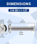 1/4-20 x 1-1/2 inch flat head binding screw dimensions with measurements shown, crafted from 18-8 304 stainless steel.