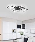 Three Square LED Ceiling Light 75W Modern Flush Mount Chandelier In Black Acrylic Cool White 6000K installed in a sleek kitchen