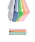 Front view of multicolor microfiber eye glass cleaning cloths, 10-pack