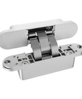 Heavy Duty Concealed Door Hinge Delivers True 180 Degree Swing For Interior Rooms with chrome finish and ball bearings.