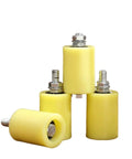 4 Piece Heavy Duty Nylon Guide Rollers Tough As Nails Sliding Door Pulley Blocks, yellow rollers with threaded stems.