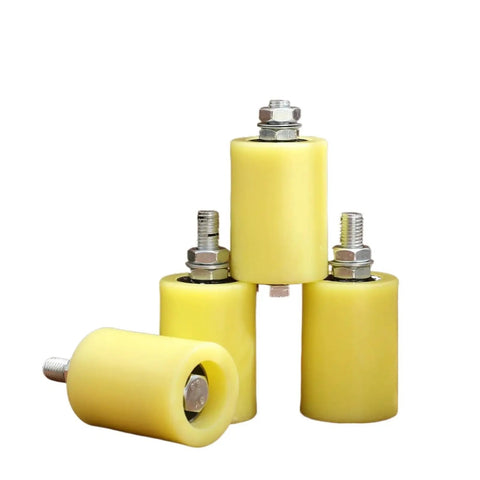4 Piece Heavy Duty Nylon Guide Rollers Tough As Nails Sliding Door Pulley Blocks, yellow rollers with threaded stems.