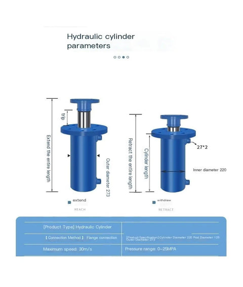Diagram of Beefy 100 Ton Hydraulic Cylinder With Front Flange Two Way Oil System And One Way High Pressure Electric Lift Control