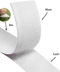 Slick White Hook And Loop Tape With Hella Strong Self Adhesive Backing For No Fuss Quick Fixes Carpet Nets And Craft Projects That Totally Stay Put showing hook and loop sides with labels.