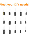 Premium Electrolytic Capacitor Assortment Kit With 200 Pieces Covering 15 Values From 0.1 Microfarad To 220 Microfarad At 16 Volt 25 Volt And 50 Volt Ratings, various sizes shown.