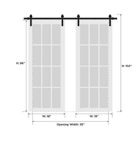 Knockout Double Barn Doors Featuring Frosted Glass Panels And A Slick Matte Black Finish dimensions 96in height 35in opening width
