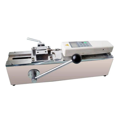 Top Tier Manual Horizontal Digital Force Gauge With Sturdy Bracket For 500N Push Pull Testing Real Deal Tensile Tool No Fuss Operation Lab Ready mounted on bench with dial display.